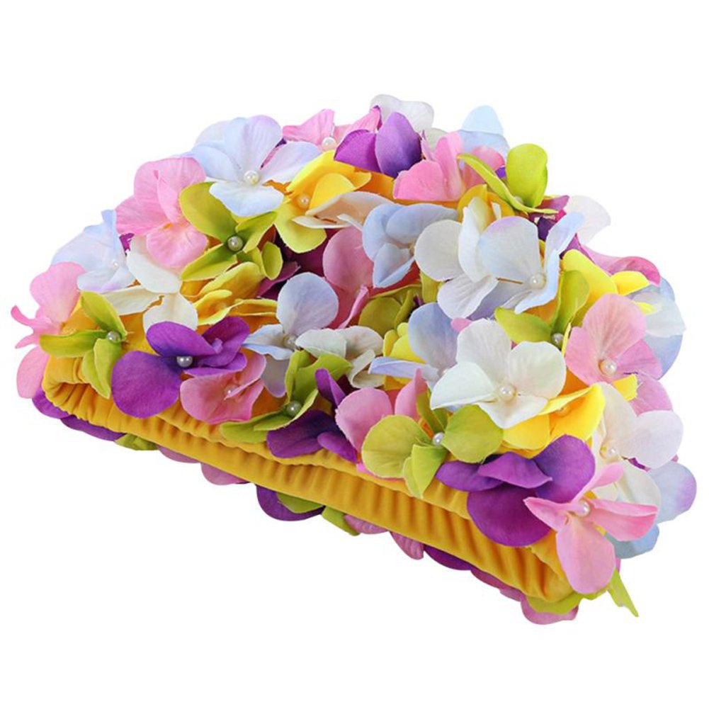 Swim Hat Cap, 3D Flower Swimming Hat, Vintage Floral Petal Retro Swim Caps, Bathing Caps for Women, Ladies Flower Long Hair Care Bath Cap Hat, Women Casual Sports Swimming Hat One Size Adults