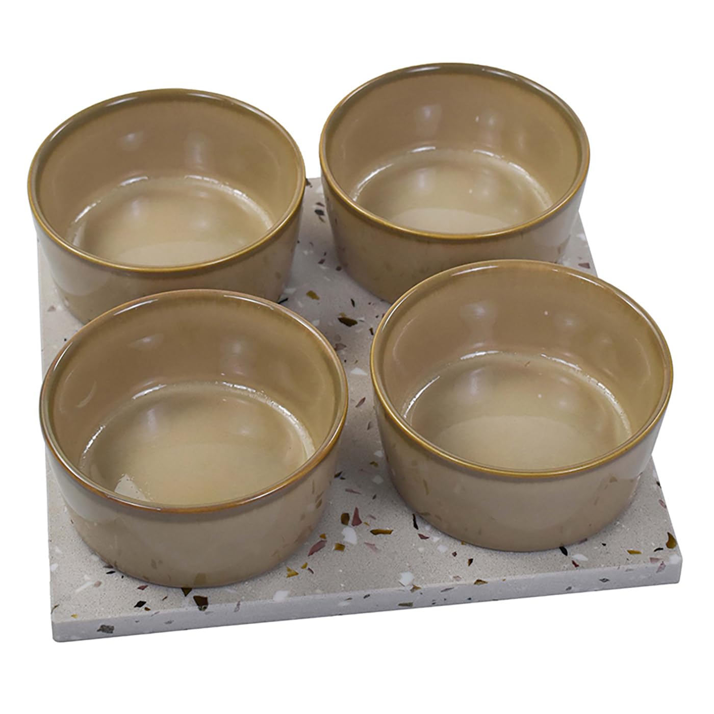Lesser & Pavey Terrazzo Snack Bowl with Serving Platter for Serving Dishes | Premium Snack Soup Bowl with Round Square and Rectangle Terrazzo Base | Serving Bowls in Set of 4 - Elements