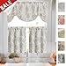 jinchan Floral Scroll Printed Linen Tiers Curtains Pole Top Ikat Flax Textured Medallion Design Jacobean Floral Curtains Retro Living Room Window Treatments Grey 24 Inch Long 2 Panels