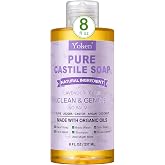 Yoken EWG Lavender Castile Soap Liquid 8oz, Travel Size with Organic Oils | Pure Gentle Castile Soap for Plants Vegan Natural Ingredients Cleanser for Hands Dishes Body Wash Face Laundry Travel Size