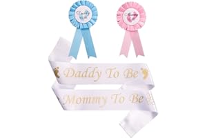 BOUTI1583 Baby Shower Mom To Be Sash and Daddy To Be Tinplate Badge Pin Kit Gender Reveals Party Gifts - Light Blue