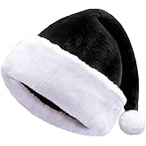 MAGALAVA Christmas Hat Black, Santa Hat Unisex Velvet Cozy, Xmas Hats Plush White and Black, Christmas Cap Velvet Comfort Thicken Fur Holiday, Adults Size