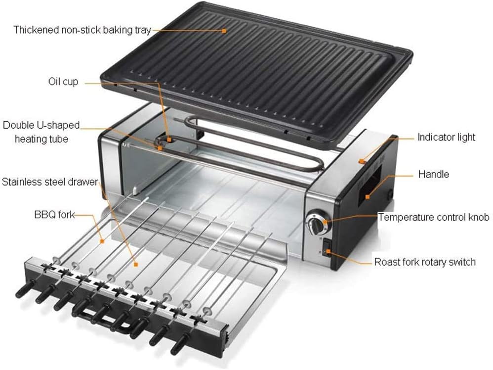 review BOYZ Electric Grill BBQ Double Layer Frying Grill Function, with Adjustable Thermostat Can accommodate 5 to 6 People Easy Clean Non-Stick Griddle - 1250W (Smokefree Grill)