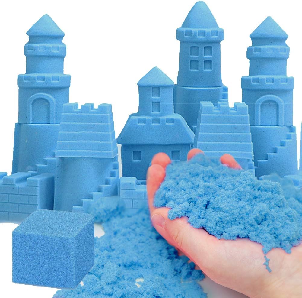 Kenlaimi 3 Pound Blue Moving Sand, Play Sand for Kids, Moldable Sensory Play Sand Indoor Outdoor