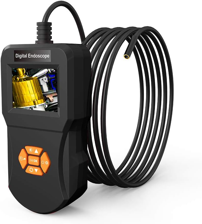 ONEVER Industrial Endoscope Inspection Camera with 5.5mm Micro Snake Camera Hi-Vision 720P IPS Screen IP67 Waterproof 6 Adjustable LED Lights Borescope (BLACK, 5M)