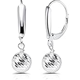 Hoops & Loops 925 Sterling Silver Diamond-Cut Beads Dangle Leverback Earrings, 8mm or 10mm | Silver, Yellow Gold, Rose Gold, Black