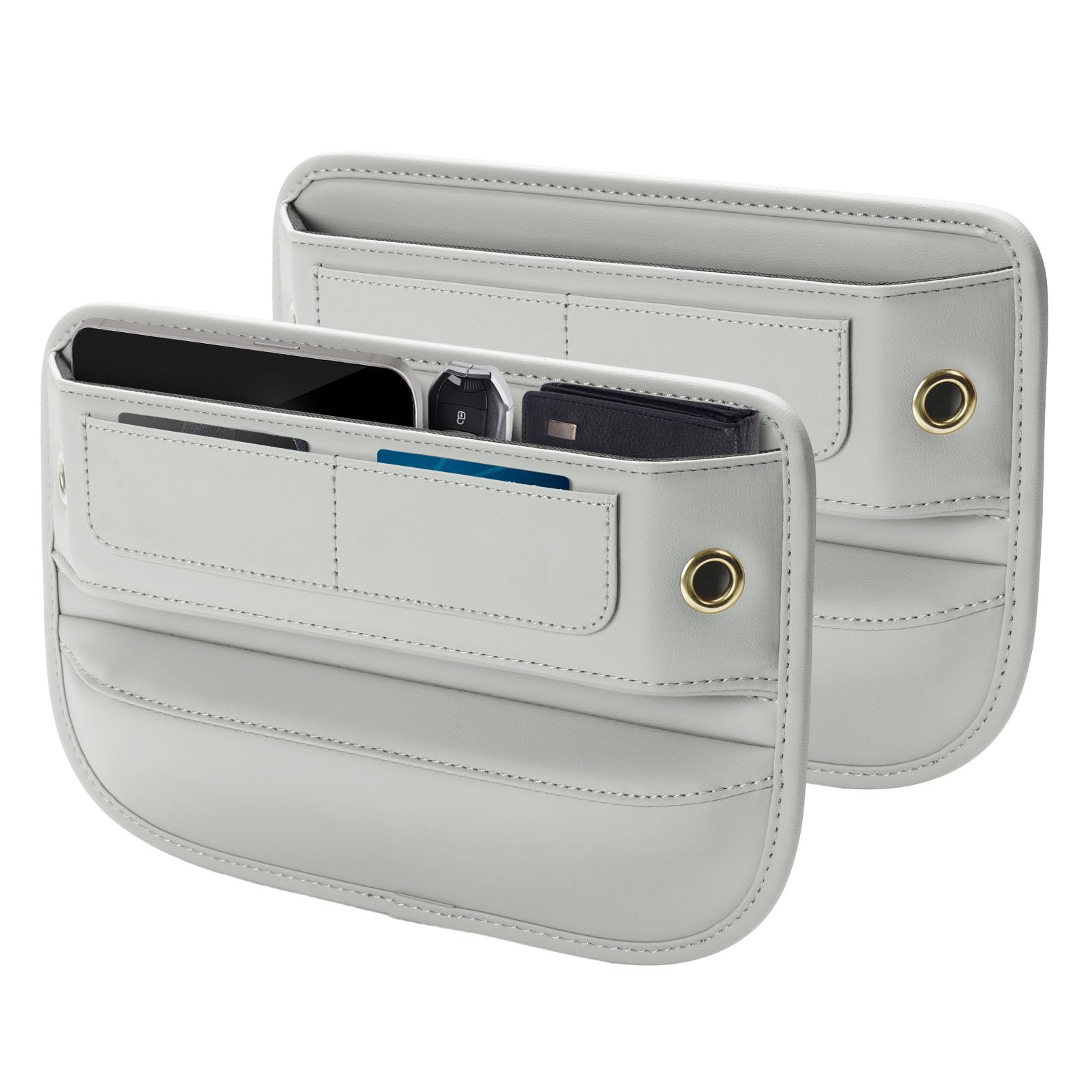 Photo 1 of Owntow Premium Leather Car Seat Gap Filler Organizer, Universal Fit Interior Accessory with Card Slots, Car Center Console Organizer for Suv, Truck (Beige, 2 Pack)