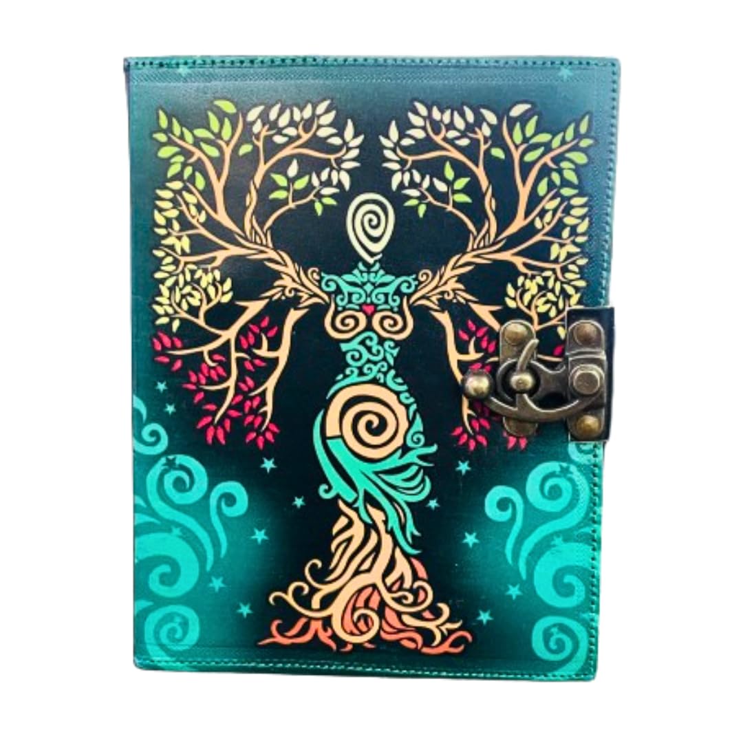 OVERDOSE Mother of Earth Design Handmade Green vintage leather journal • Deckle edge paper, Blank spell book of shadows grimoire journal Talisman Prints - 6x8 inches|15x20 cm|A5