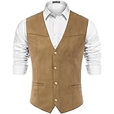 PJ PAUL JONES Men's Western Cowboy Suit Vest Slim Fit Faux Suede Leather Dress Vests Waistcoat for Wedding