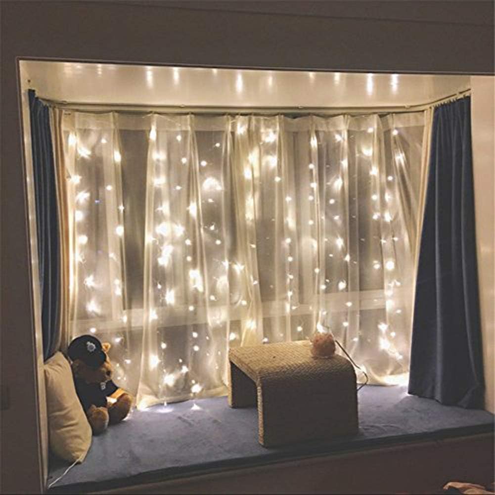 Twinkle Star 300 LED Window Curtain String Light Wedding Party Home Garden Bedroom Outdoor Indoor Wall Decorations, Warm White: Home & Kitchen