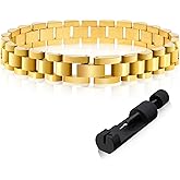 Yowivon 18K Gold Plated Chain Link Bracelets for Women, Adjustable Metal Watch Band Chain Wristband, Thick Link Stainless Steel Non Tarnish Bracelets Fashion Jewelry Gifts