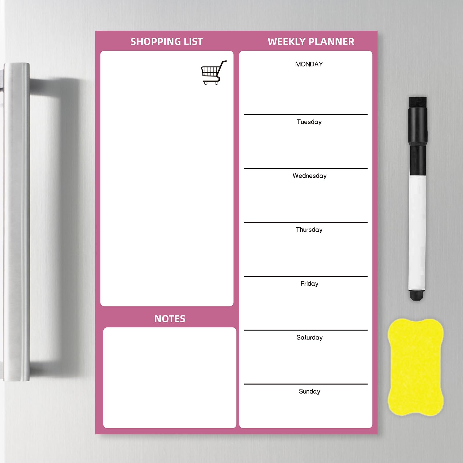 A4 Fridge Whiteboard - Magnetic Dry Erase Sheet & Pen, Meal Planner & Shopping List, Memo Board for Kitchen or Office