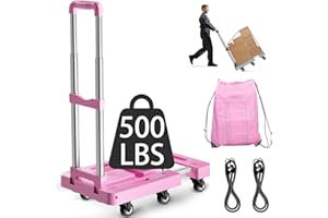 Folding Hand Truck, Foldable Cart for 500 lbs Heavy Luggage, Hand Truck Dolly, 6-Wheel Foldable Dolly with 2 Ropes, Ideal for