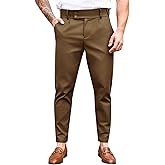 PASLTER Mens Chino Pants Slim Fit Flat Front Stretch Skinny Tapered Dress Pants Casual Trousers Brown