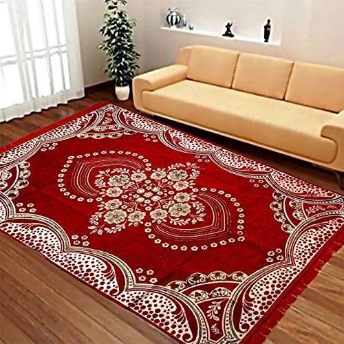 SANSEZZ NIMKOS Zeometric Ethnic Velvet Touch Abstract Chenille Carpet (5Feet X 7Feet) Multi