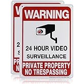 Sheenwang 2-Pack Private Property No Trespassing Sign, video surveillance signs outdoor, UV Printed .040 Mil Rust Free Aluminum 10 x 7 in, Security camera sign for home, Business, Driveway Alert, CCTV
