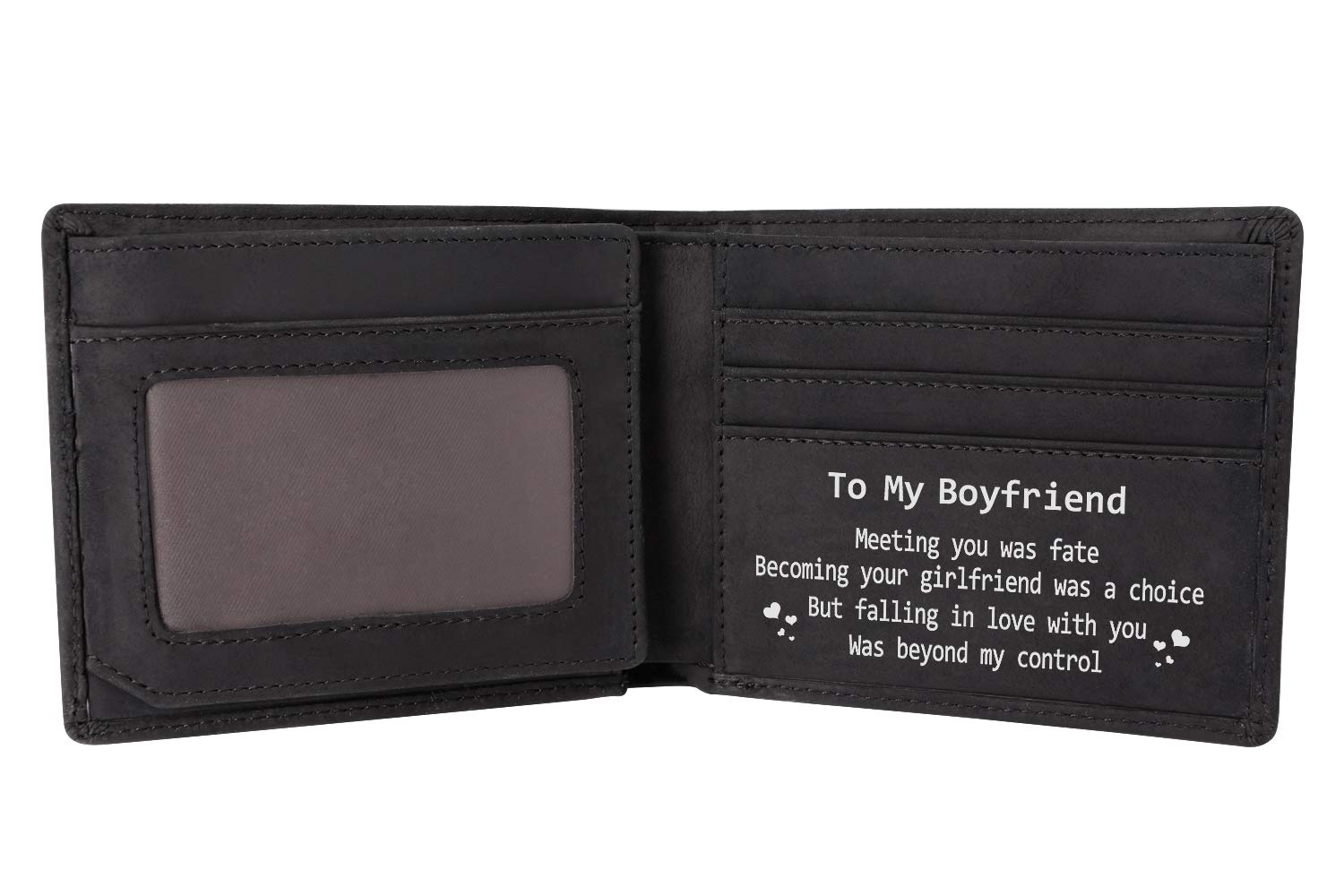Kenon Personalized Leather Wallet for Boyfriend, Engraved RFID Blocking Bifold Stylish Wallet for Boyfriend Birthday Christmas Gifts (Black-for Boyfriend)