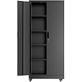 INTERGREAT 73" H Metal Storage Cabinet with Wheels, Locking Doors and Adjustable Shelves, Black Rolling Steel Tool Cabinet for Home Office, Garage, Warehouse