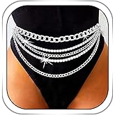 Bmirth Rhinestone Sparkly Waist Chain Silver Layered Waist Chains Crystal Belt Chain Tassels Body Jewelry for Women