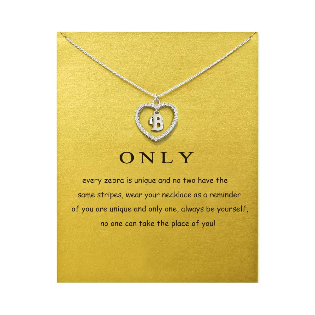 ZYAWP Heart Initial Necklace for Women Personalised Silver Necklace Letter B Name Pendant a Necklaces CZ Jewelry Message Card Gifts for Girls