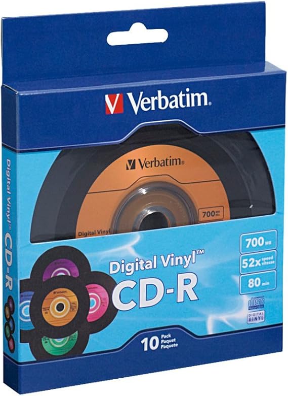 Amazon Com Verbatim Cd R 80min 52x With Digital Vinyl Surface 10pk Bulk Box Blue Green Orange Pink Purple 97935 Home Audio Theater