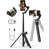 AOCHUAN Smart V3 70.9&rdquo; Gimbal Stabilizer for iPhone w/AI Tracking Module | Remote Control &amp; One-Touch Open Tripod for Phone Gimbal, 360&deg; Pan Rotation Gimbal w/51" Extension Rod for Shooting,Fill Light