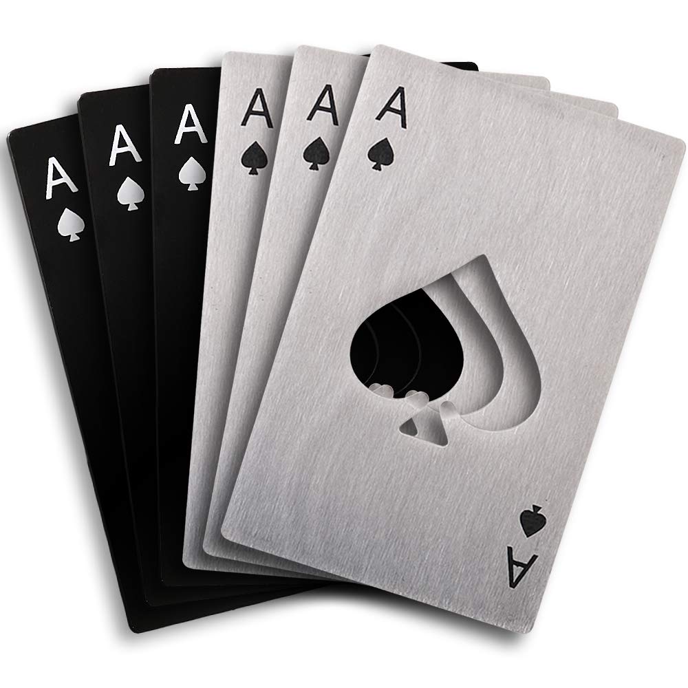 Cozihom 6-Piece Bottle Opener Set - Stainless Steel Poker & Spade Designs, Silver & Black