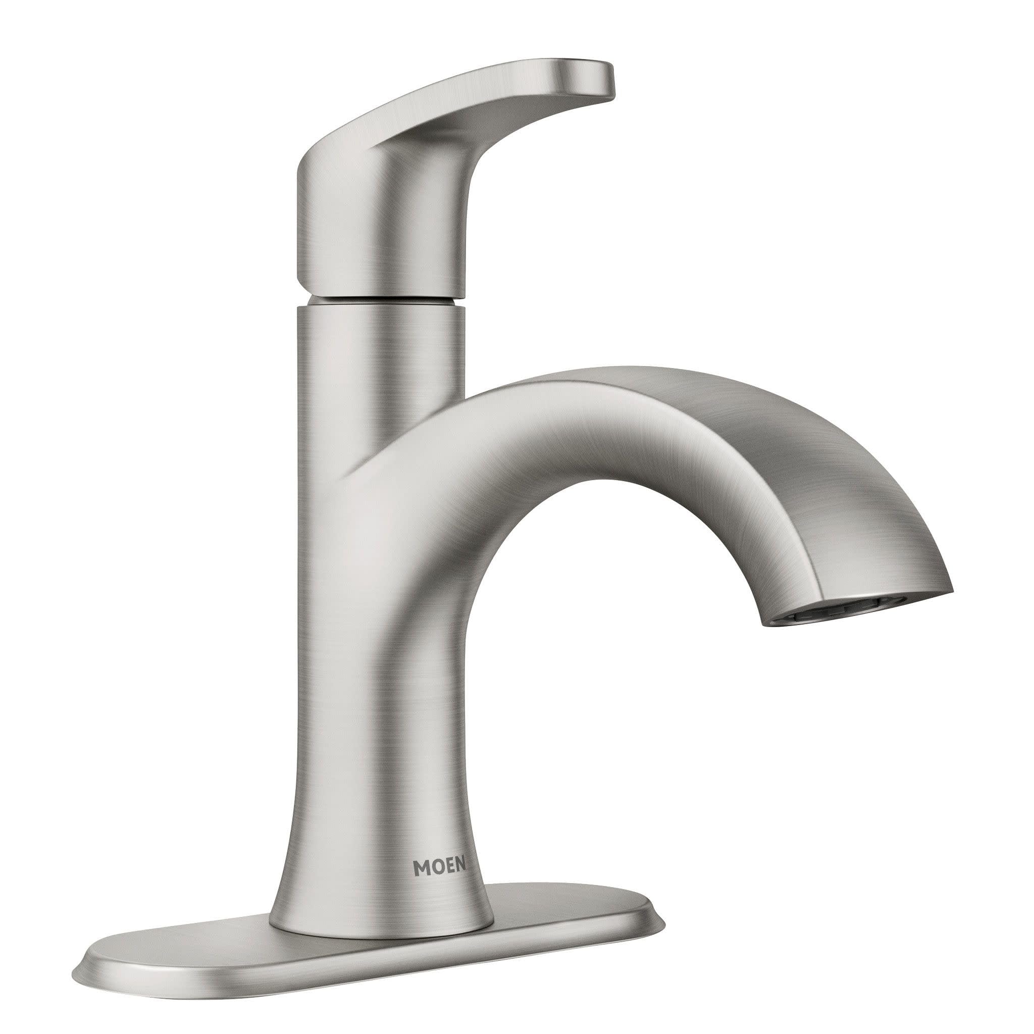 Moen 84346SRN Karis Spot Resist Brushed Nickel One-Handle Single Hole Bathroom Sink Faucet with Optional Deck Plate