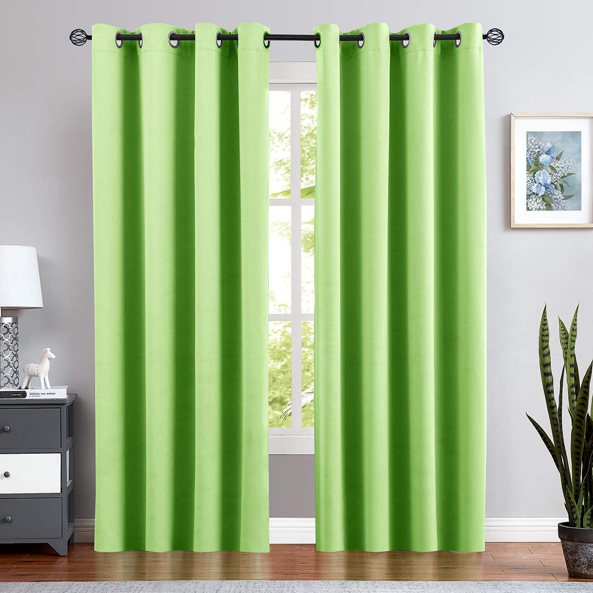 Kids Room Darkening Curtains for Bedroom 95 in Length Nursery Moderate Blackout Curtains for Boy's Room Triple Weave Window Curtains Grommet Top Drapes, 1 Pair, Grass Green
