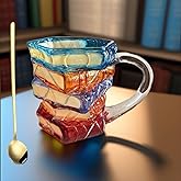 Cteaffee Vintage Embossed Coffee Mugs，11 Oz Oats Containers Tea Cups with Spoon，Clear Glass Cups for Cappuccino, Latte, Cereal, Yogurt, Beverage Hot/Cold (Book Mug)