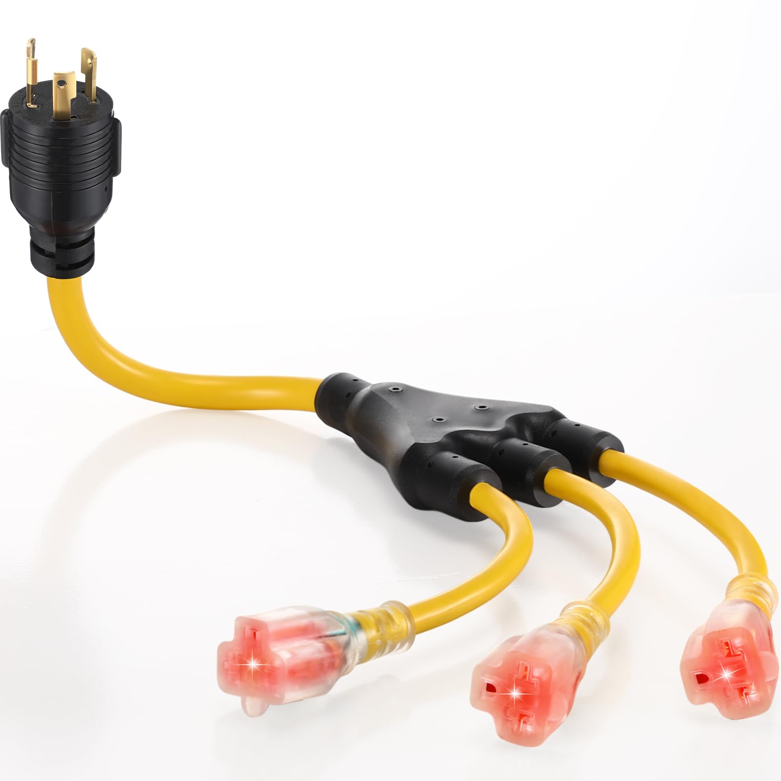 Photo 1 of (USED/FAIR) Kanayu Shore Power NEMA L5-30P to 3X 5-15/5-20R, 6-15/6-20R RV Generator Adapter Marine 30 Amp to 20 Amp Household Regular Connector, 2 FT