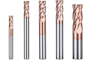 HUHAO 5-Piece Carbide Square Nose End Mill Set (1/8",3/16",1/4",5/16",3/8") - 4-Flute CNC Router Bits for Wood,Aluminum,Steel,Titanium - Durable Solid Carbide Milling Tools for DIY & Professional Use