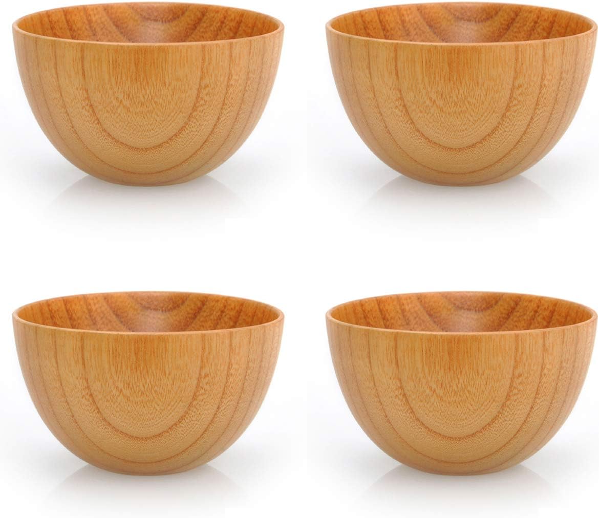 Wooden Bowl 4Pcs Japanese Style Solid Wood Bowl Soup Bowls