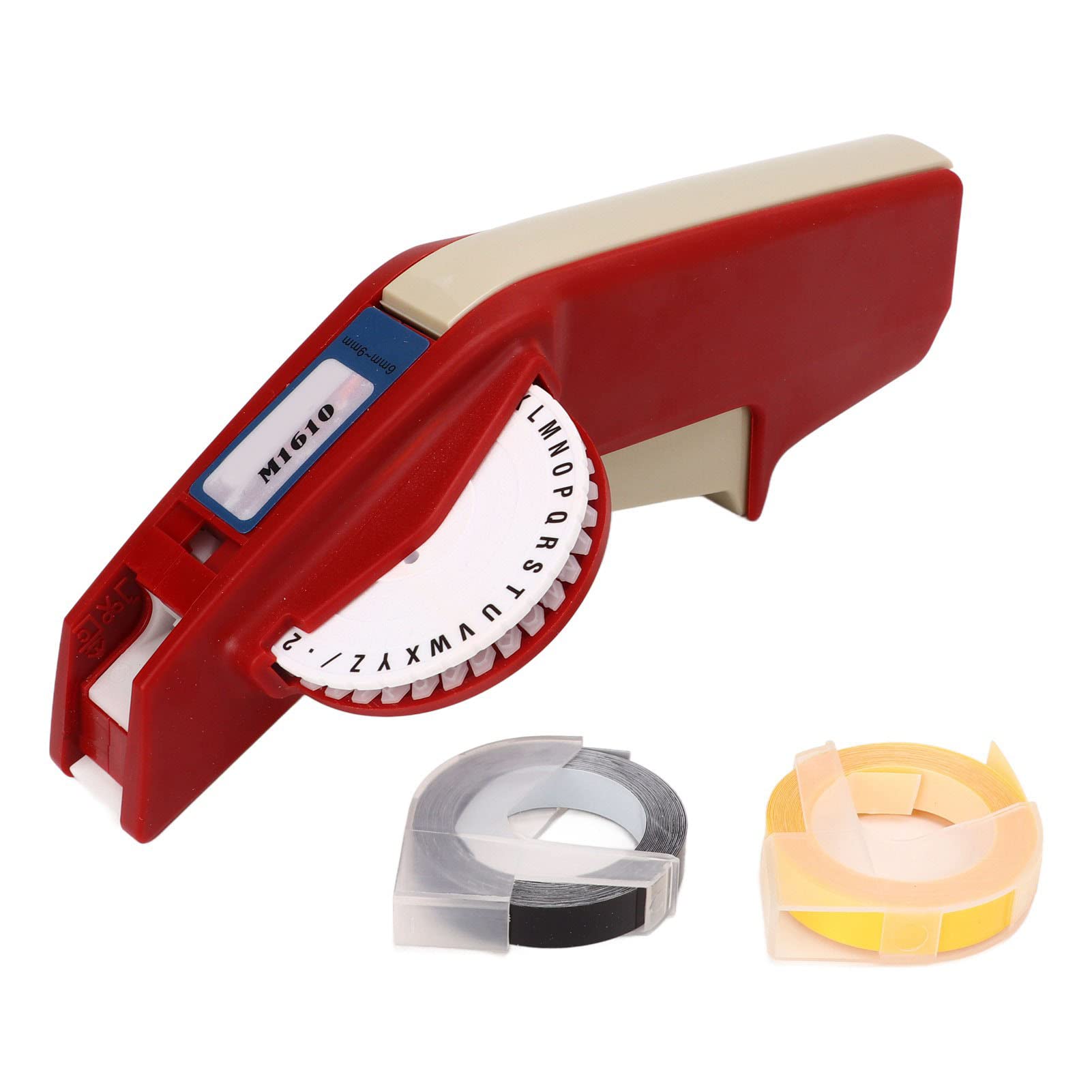 Embossing Label Maker Machine - Clear Number Letter Manual Label Writer Portable Label Maker with 2 Colorful Label Tapes, Suitable for 9mm/6mm Tape(red)