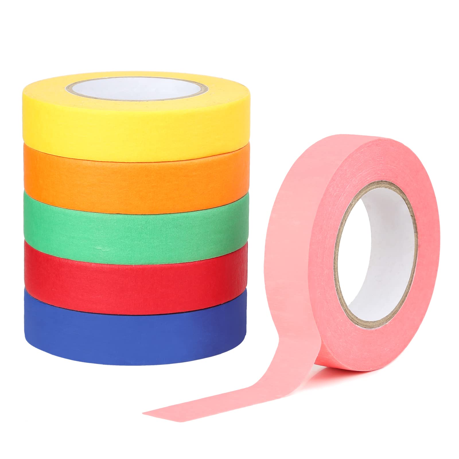LUCKNIGHT 6 Rolls Coloured Masking Tape, Multi-Surface Premium Masking Tape, Indoor Painting and Decorating For Sharp Lines and No Paint Bleed 15MM X 20M