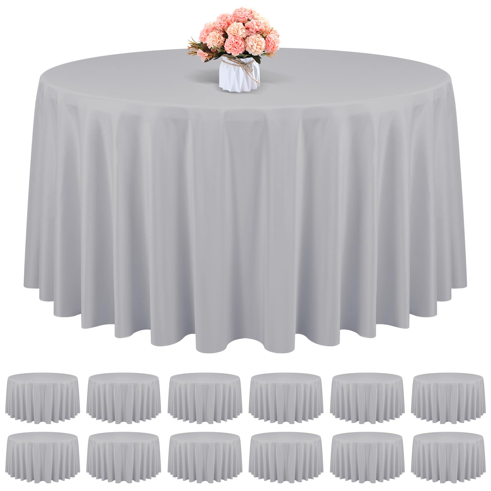 Photo 1 of 12 Pack Round Tablecloth 90 Inch - Light Grey Polyester TableCloth for Round Table, Premium Light Grey Tableclothes Washable Fabric Table Cover for Wedding Party Banquet Restaurant Reception Dining