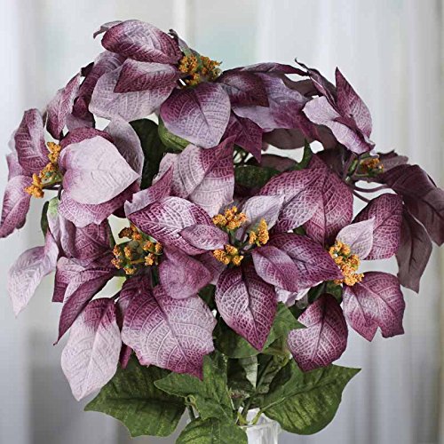 Factory Direct Craft Variegated Purple Artificial Poinsettia Bush for Holiday and Home Decor