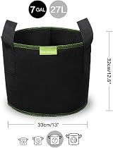 Mactoou 7 Gallon Grow Bags 5 Pack Nonwoven Plant Pots with Handles Black view 2