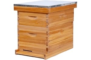 Honey Lake 8-Frame Beehive Complete Bee Hive Boxes Starter Kit Dipped in Beeswax Includes Beehive Frames and Waxed Foundations Sheets (1 Deep Brood Bee Box & 1 Medium Super Box)