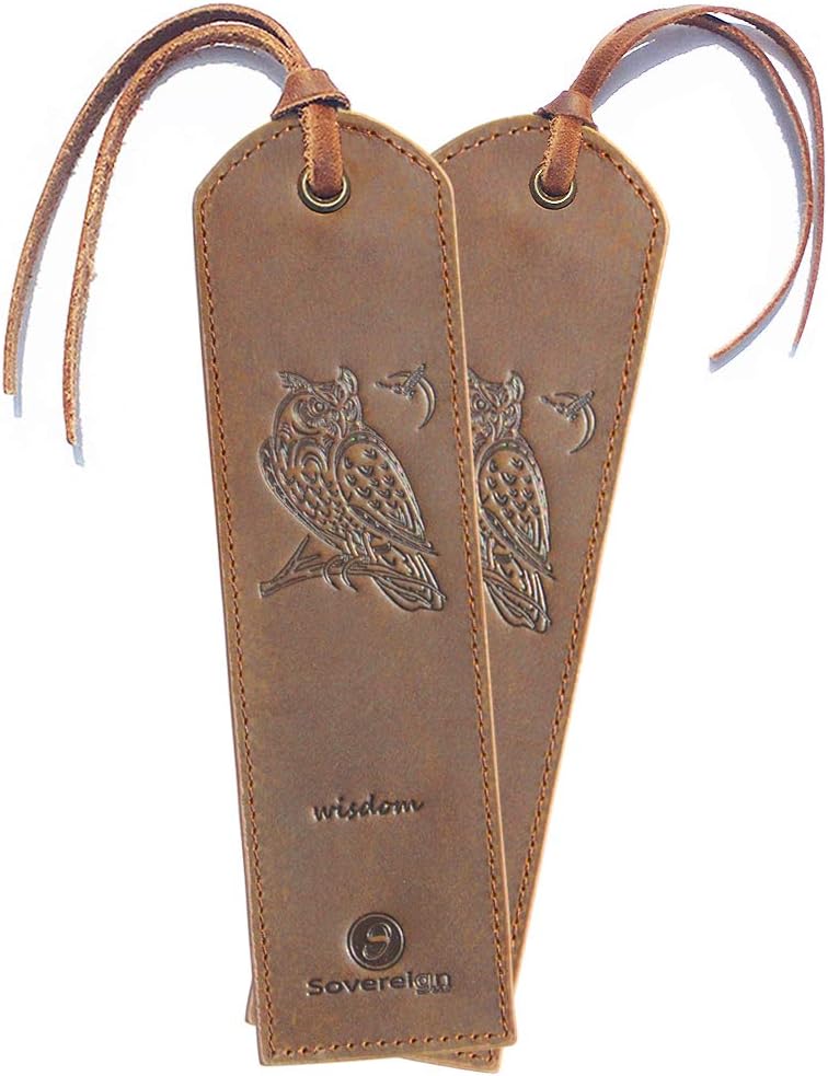Leather Bookmark Handmade with Owl Design - Pack of 2 Genuine Leather Book Marks - Perfect Bookmarks for Men Women and Kids