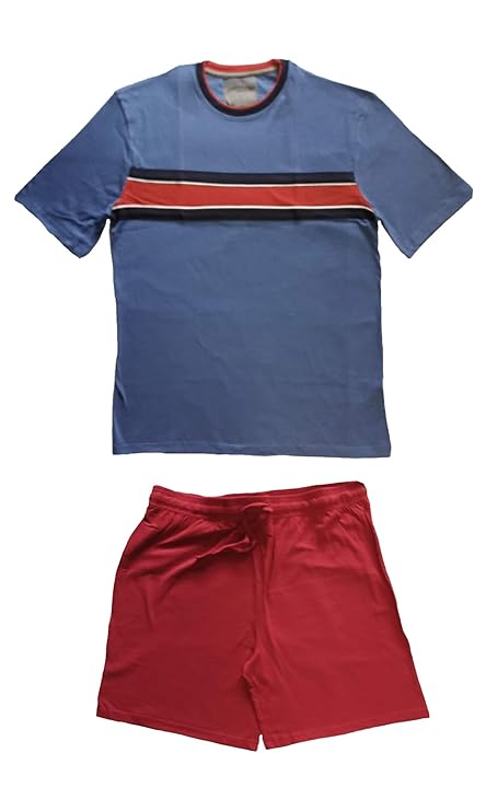 Moonline Herren Shorty Schlafanzug kurz 100% Baumwolle in Blau S M L XL XXL XXXL