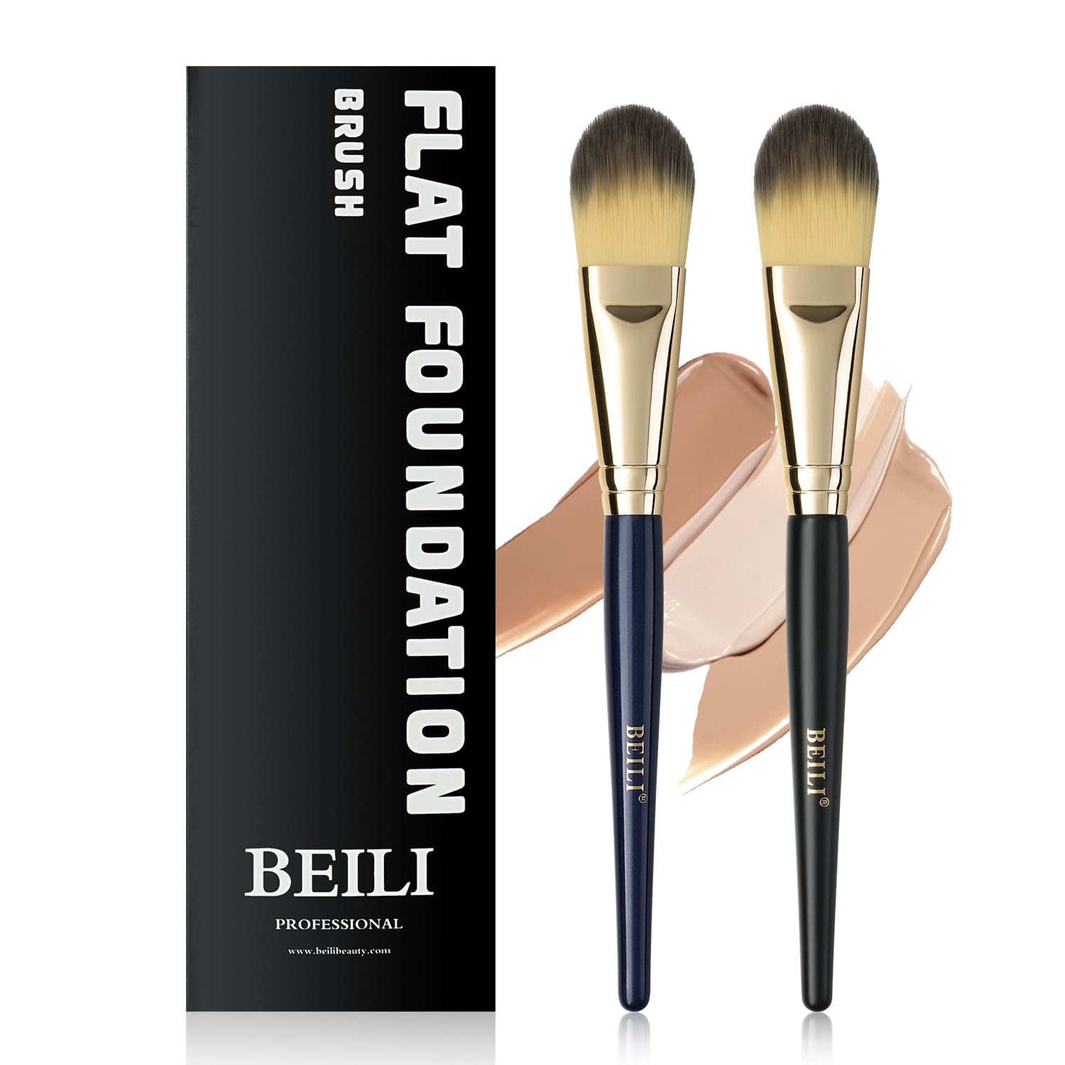 BEILI Foundation Makeup Brush,Application for Concealer, Powder, Cream and Liquid Make Up,Flat Concealer Brush, Contour & Blending, Synthetic Fiber & Wood-2PCS — image 1