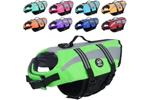 EMUST Dog Life Vests, Adjustable Dog Life Jackets for Small Dogs with Enhanced Buoyancy, Small Dog Flotation Vest with Durable Rescue Handle, Green,XS