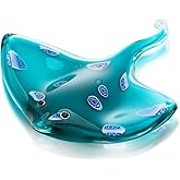 QFkris Glass Ray Fish, Handmade Crystal Manta Ray, Glass Stingray Cute Sea Animal Figurine, Art Home Decor