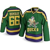 UNLC Gordon Bombay #66 Mighty Ducks Kids Jersey – Green 90s Hockey Shirt with Stitched Letters, Youth Sizes S–XL
