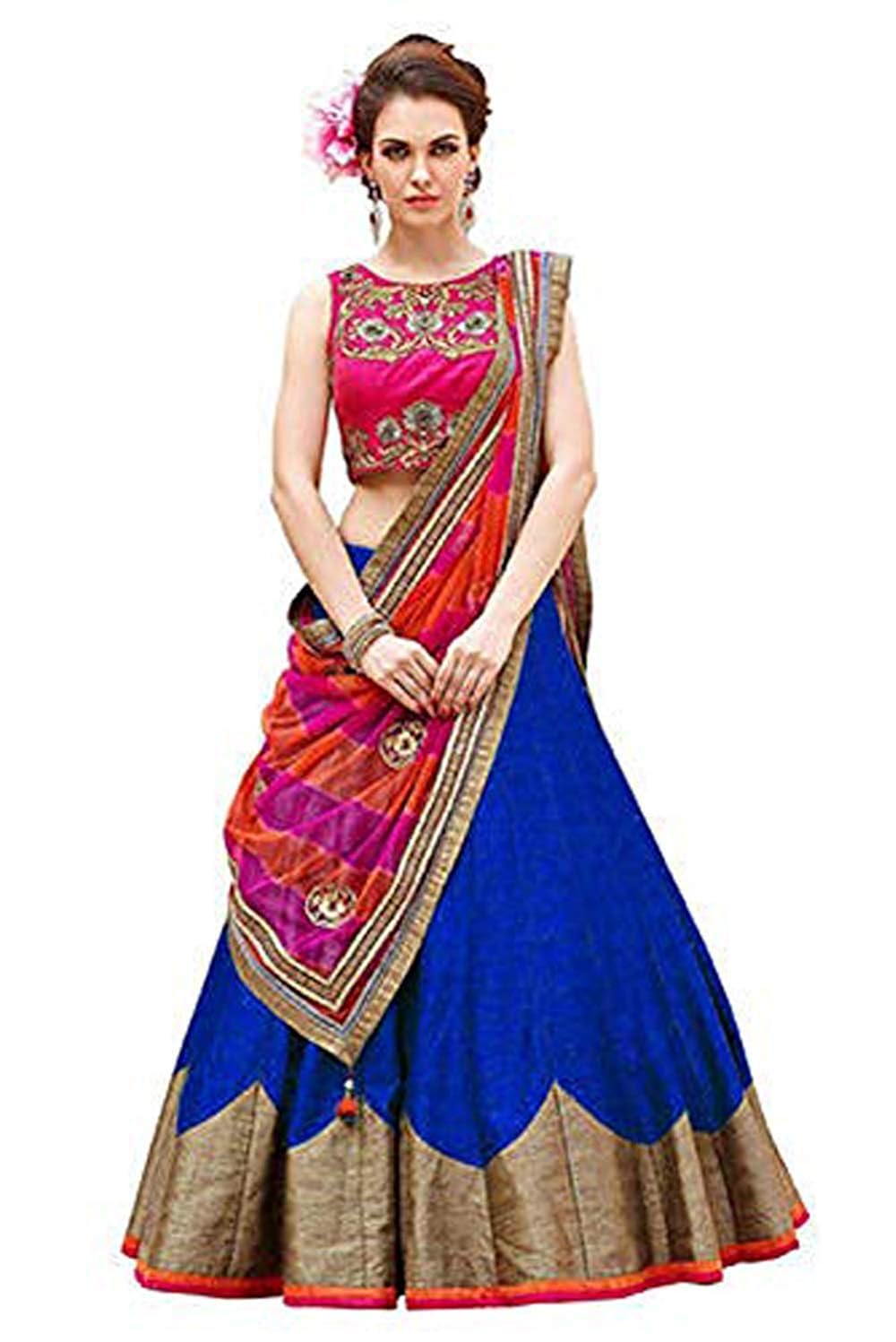 pramukh fashion women's semi-stitched lehenga choli(blue roza)