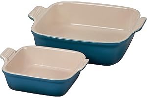 Le Creuset Stoneware Heritage Set of 2 Square Dishes , Small - 18 oz. & Medium - 2 qt., Deep Teal