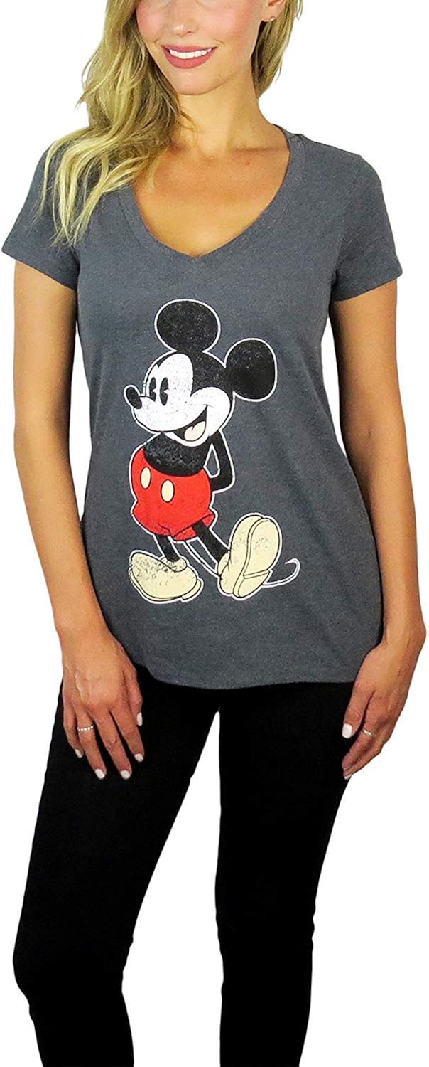 Amazon Disney レディース ミッキーマウススタンド Vネック Tシャツ Tシャツ カットソー 通販