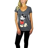 Disney Womens Mickey Mouse Stand V-Neck Tee (as1, Alpha, s, Regular, Regular, Charcoal)