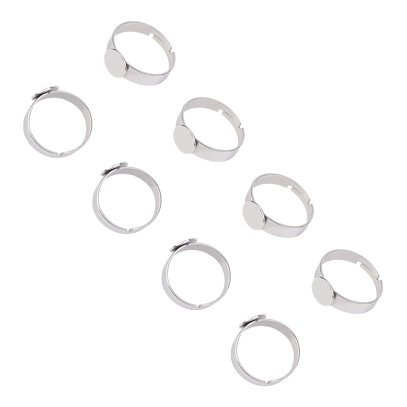 UNICRAFTALE 50pcs 8mm Stainless Steel AdjusTALE Finger Rings Components Pad Ring Base Findings Flat Round for Ring Making
